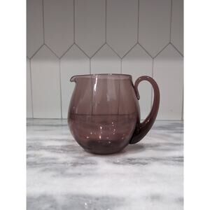 Amethyst Glass Pitcher Blenko Inspired, Vintage Hand Blown Art, 6" H, Home Decor